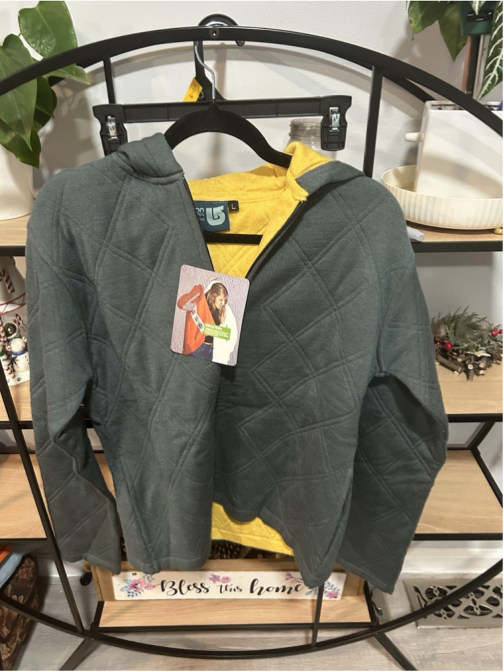 Vintage Burton Sweater Jacket Woman's Medium Grey/Moss Full Zip Fleece Lined